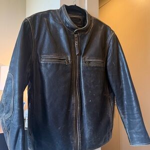 Men's Black/Brown Distressed Leather Jacket Size M